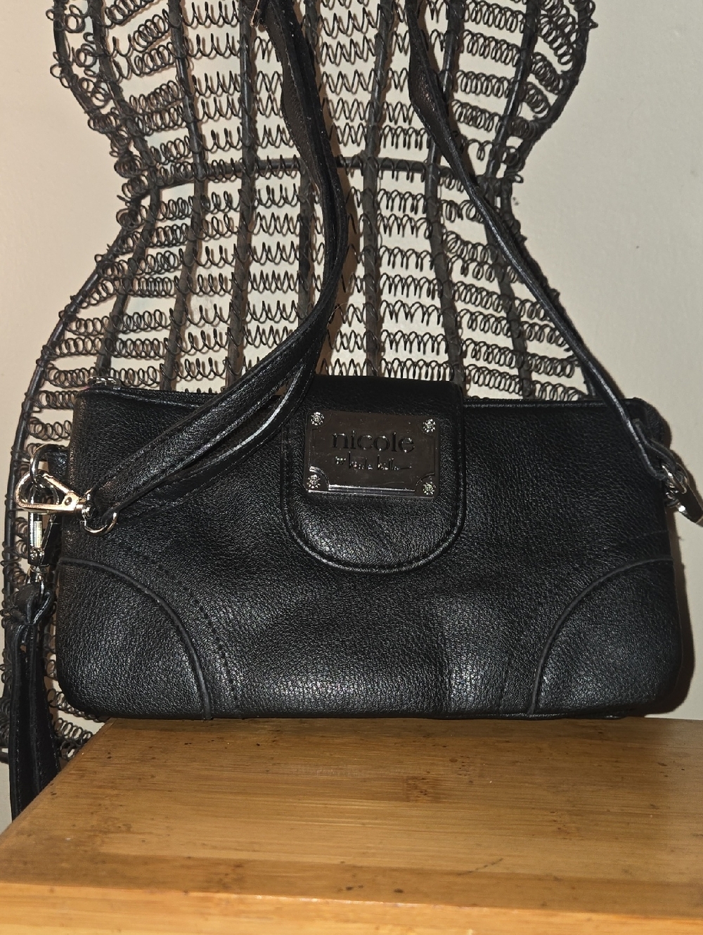 Nicole by Nicole Miller Black Pebbled Leather Crossbody Bag